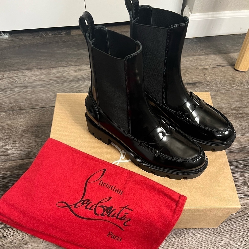 CHRISTIAN LOUBOUTIN Montezu brushed leather black ankle boots